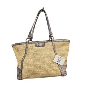 Coach Straw Snakeskin Embossed Leather Tote Bag